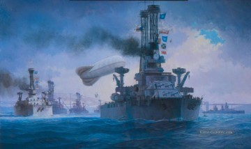 moderne Kriegsschiff Seeschlacht Ölgemälde